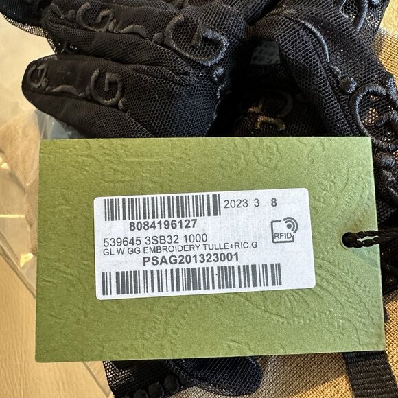 NWT GUCCI GLOVES TULLE LACE GG BLACK Sz 8 / L - Picture 7 of 8